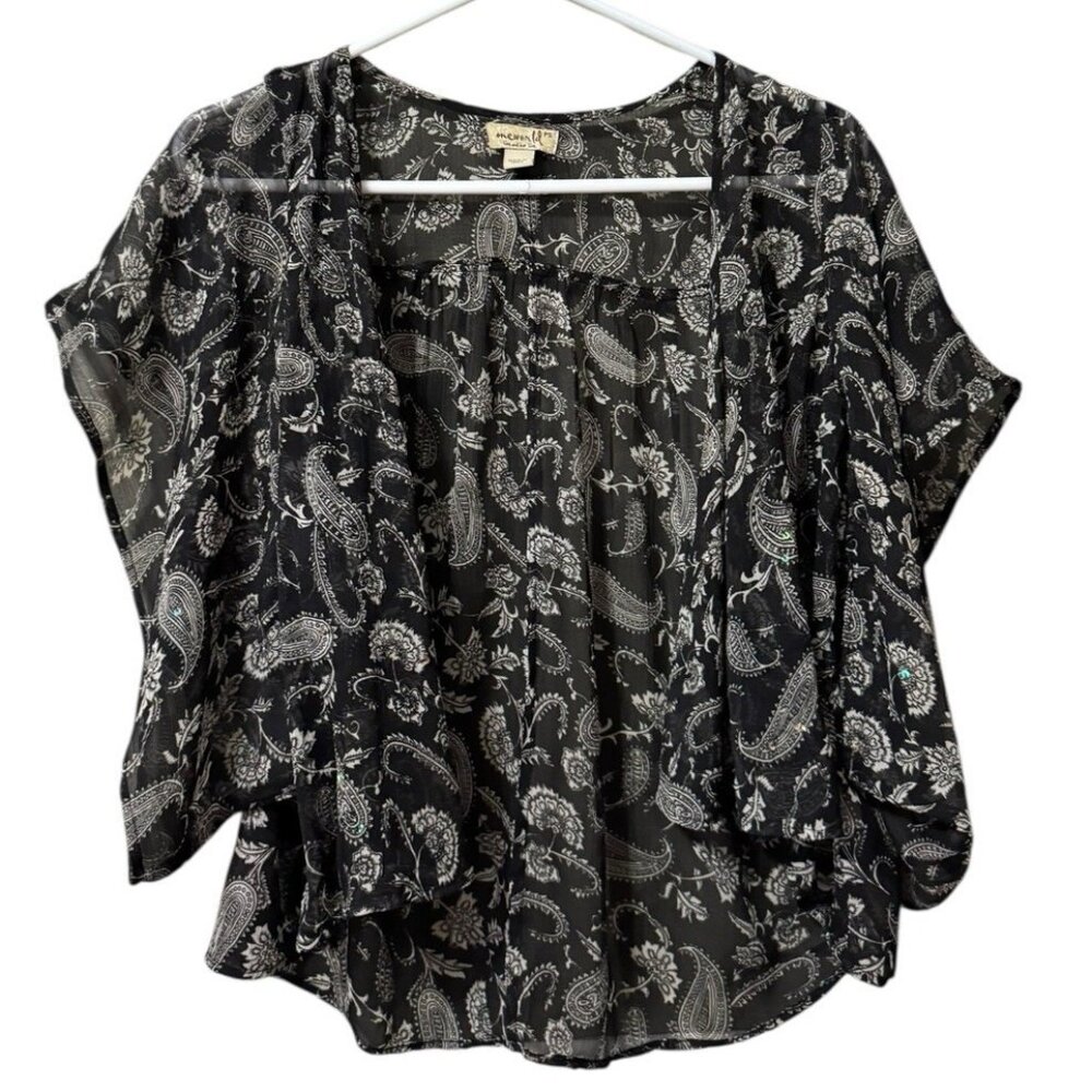 One World Live and Let Live Sheer Paisley Cardigan Open Front Size Petite‎ Small